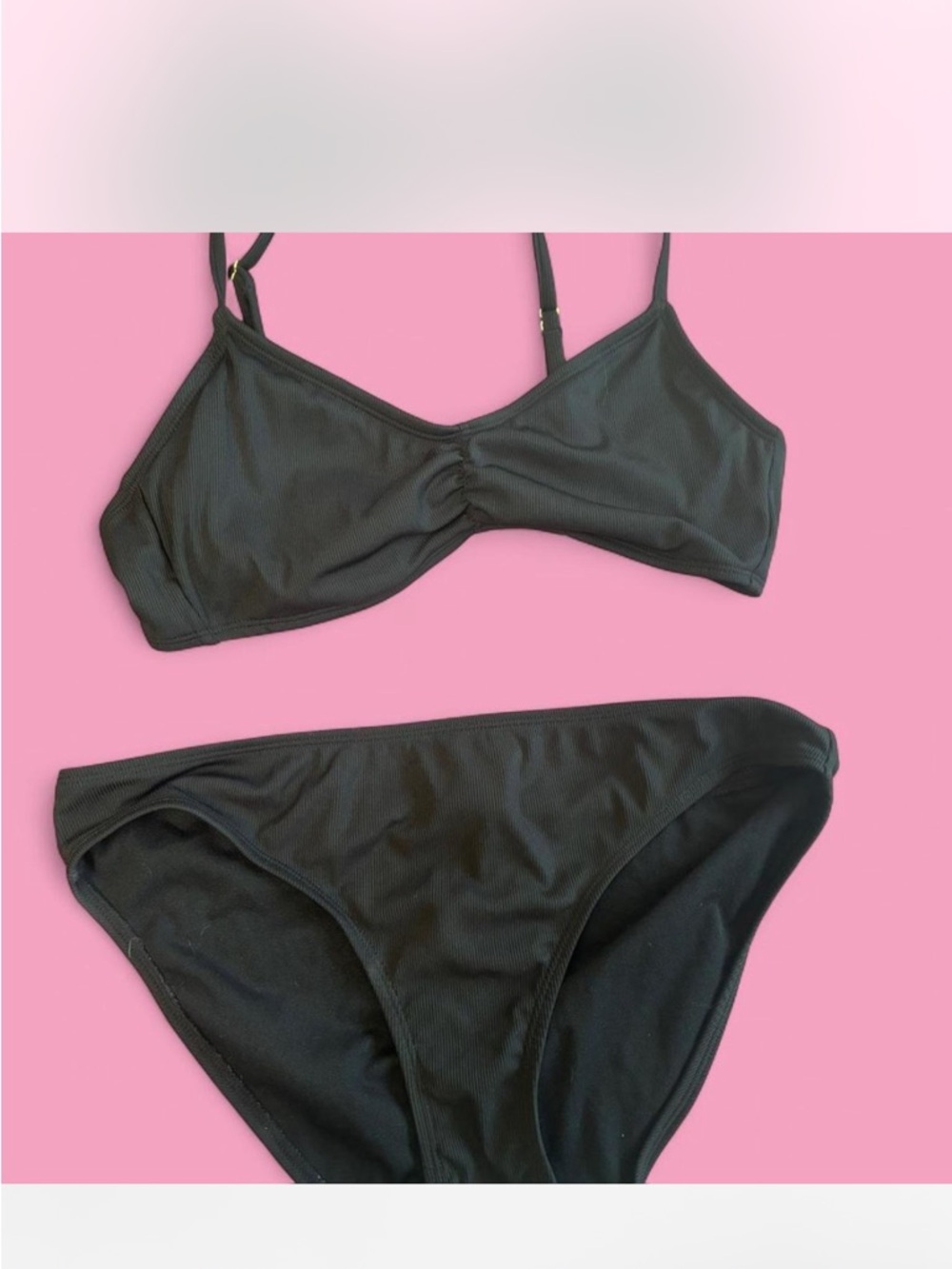 Shade & Shore Black Ribbed Bikini Top and Bottom Set Size M